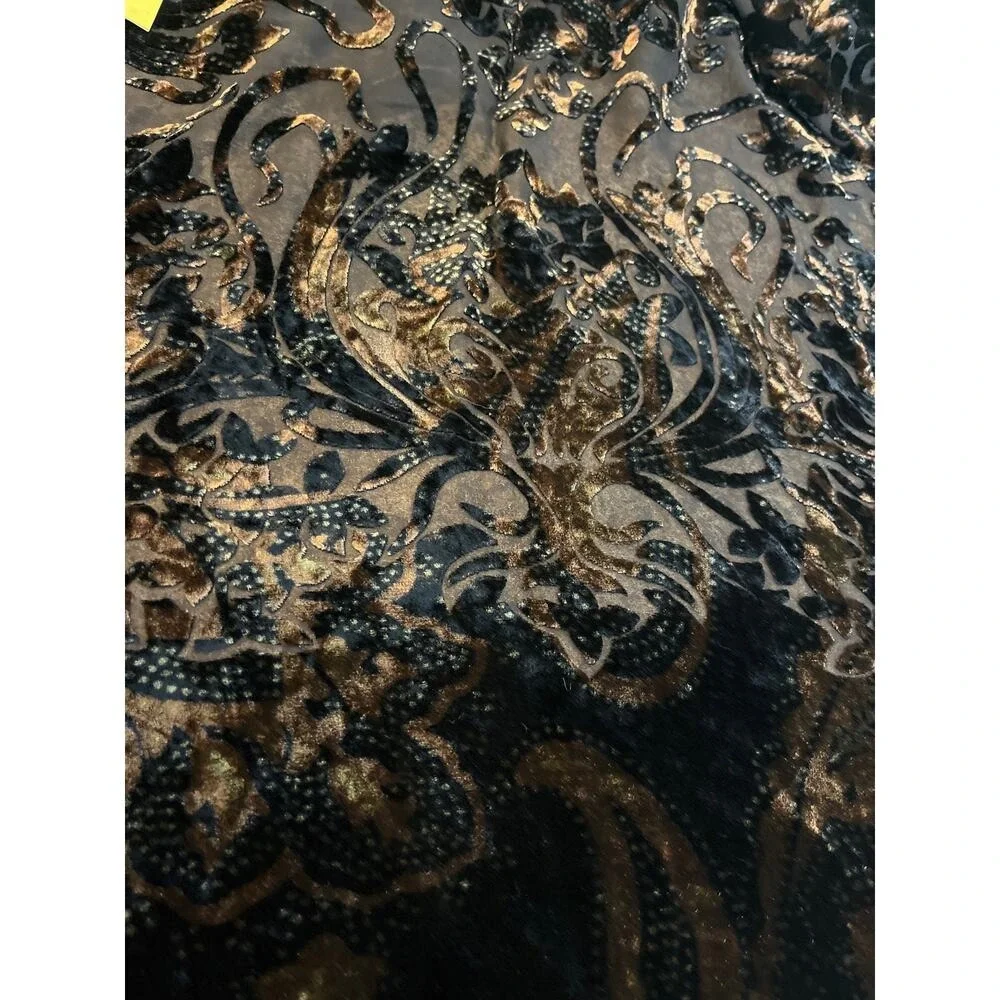 Black Gold Burnout Velvet Scarf Shawl‎ Sheer Wrap Whimsigoth